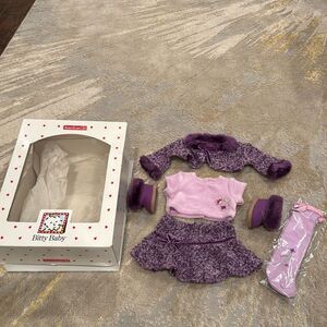 American Girl Bitty Baby Twin Girl Pretty Plum Skirt Set Outfit with boots in bo